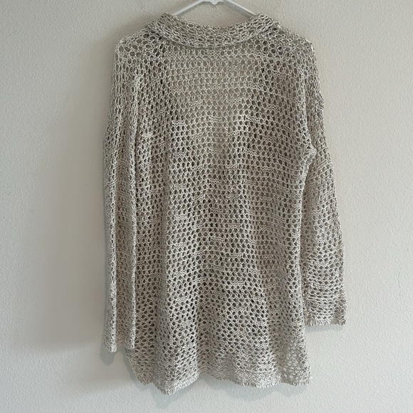 Free People Crochet Fish Net Boho Lagenlook Button Front Cardigan - Picture 7 of 8